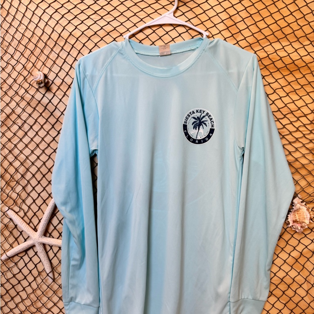 Aqua Long Sleeve Shirt with Palm Tree Logo